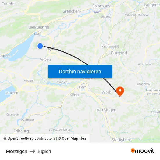 Merzligen to Biglen map