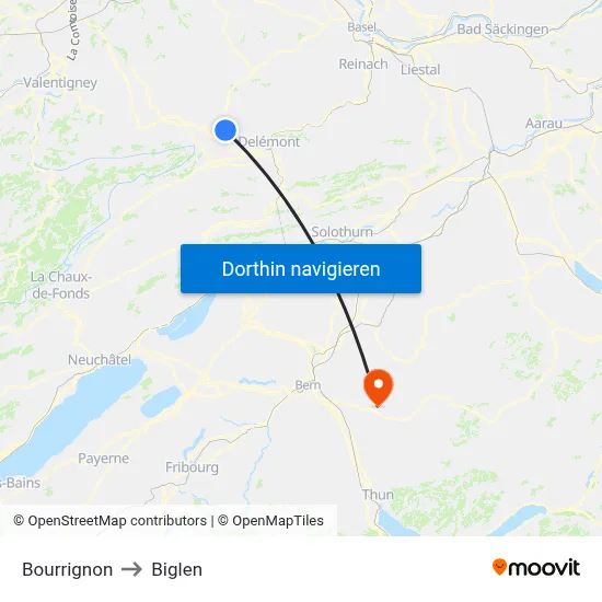 Bourrignon to Biglen map