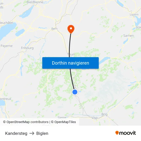 Kandersteg to Biglen map