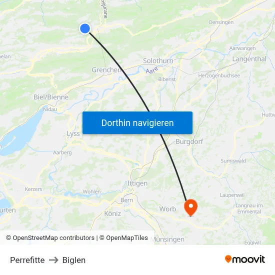 Perrefitte to Biglen map