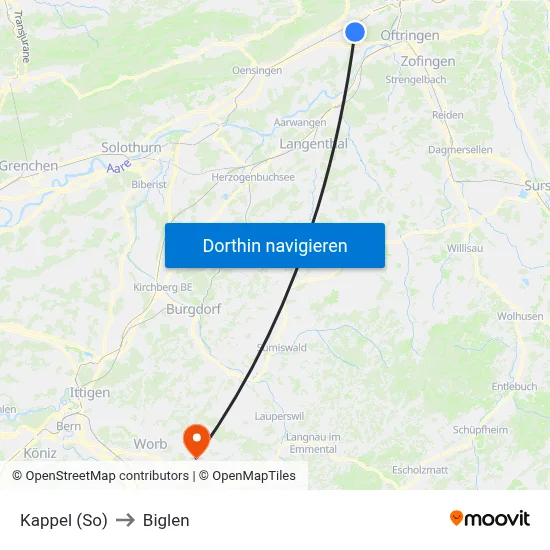 Kappel (So) to Biglen map