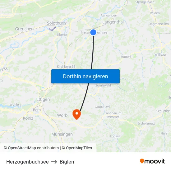 Herzogenbuchsee to Biglen map