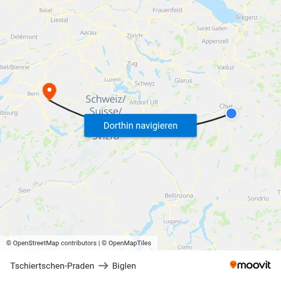 Tschiertschen-Praden to Biglen map