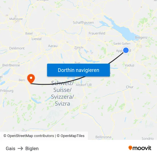 Gais to Biglen map