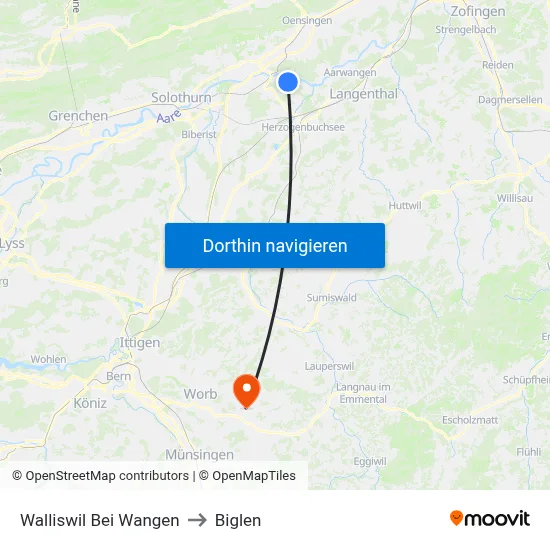 Walliswil Bei Wangen to Biglen map