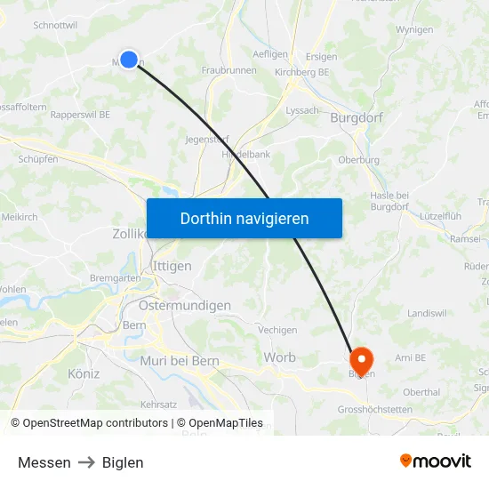 Messen to Biglen map