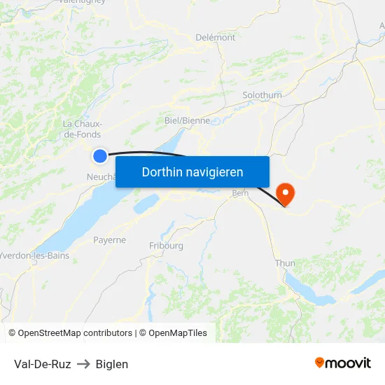 Val-De-Ruz to Biglen map