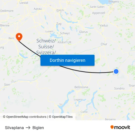 Silvaplana to Biglen map