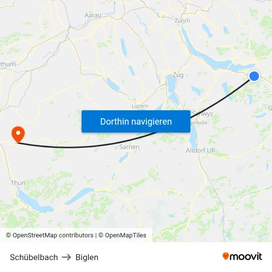 Schübelbach to Biglen map