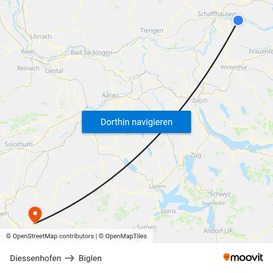 Diessenhofen to Biglen map