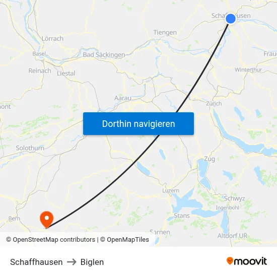 Schaffhausen to Biglen map
