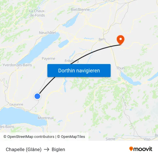 Chapelle (Glâne) to Biglen map