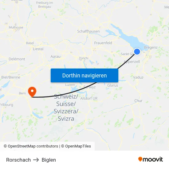 Rorschach to Biglen map