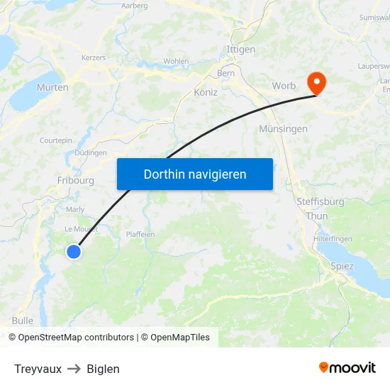 Treyvaux to Biglen map