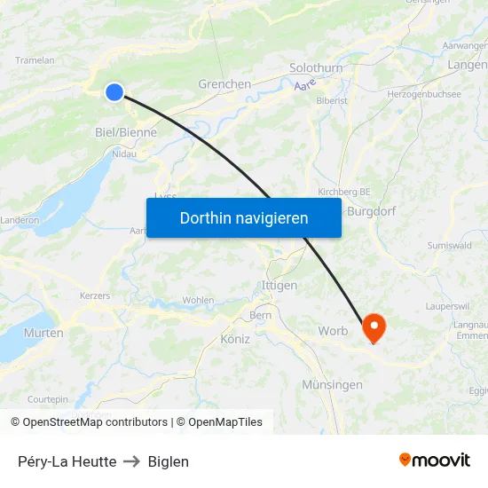 Péry-La Heutte to Biglen map