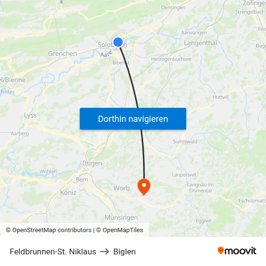 Feldbrunnen-St. Niklaus to Biglen map
