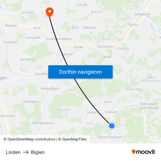 Linden to Biglen map