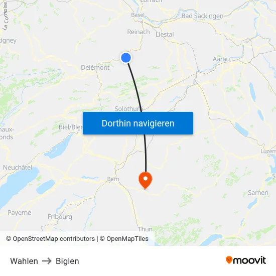 Wahlen to Biglen map