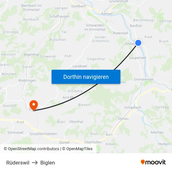 Rüderswil to Biglen map