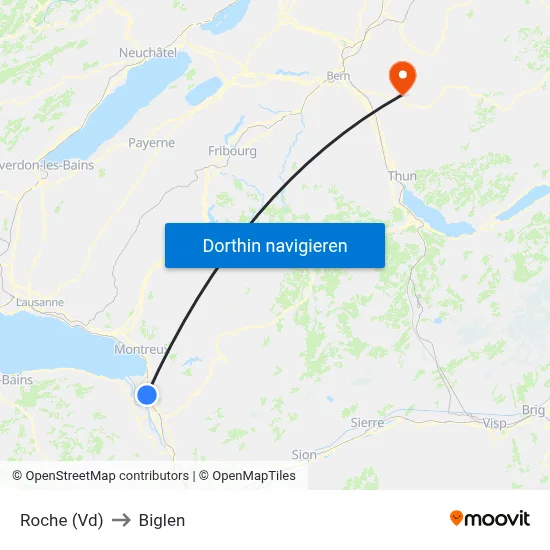 Roche (Vd) to Biglen map