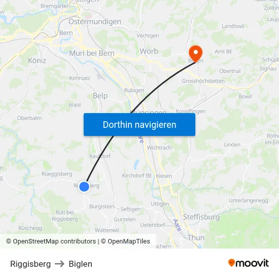 Riggisberg to Biglen map