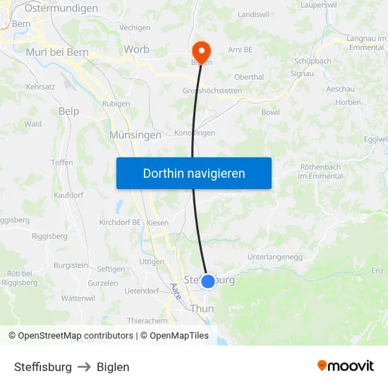 Steffisburg to Biglen map