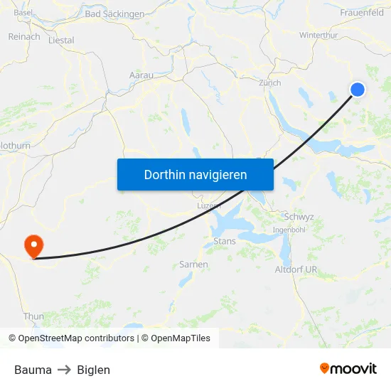 Bauma to Biglen map