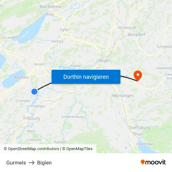 Gurmels to Biglen map
