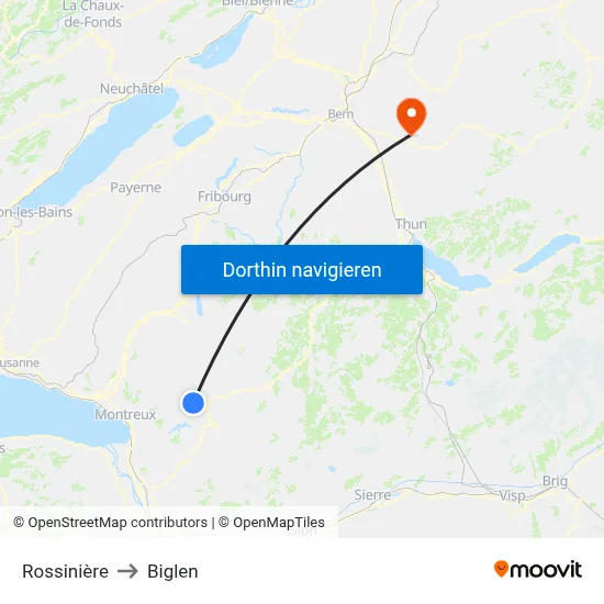 Rossinière to Biglen map
