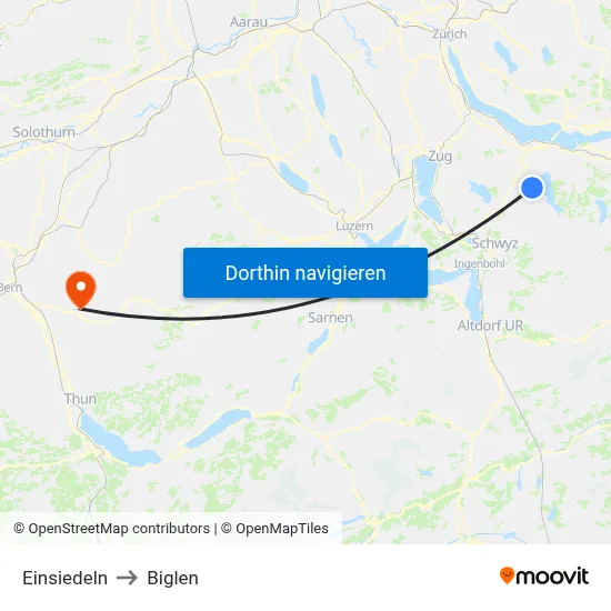 Einsiedeln to Biglen map