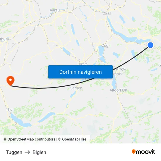 Tuggen to Biglen map