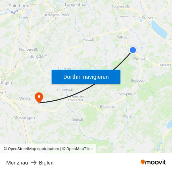 Menznau to Biglen map