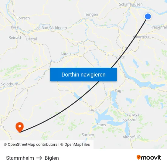 Stammheim to Biglen map