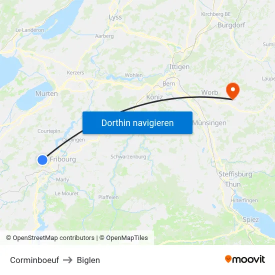 Corminboeuf to Biglen map