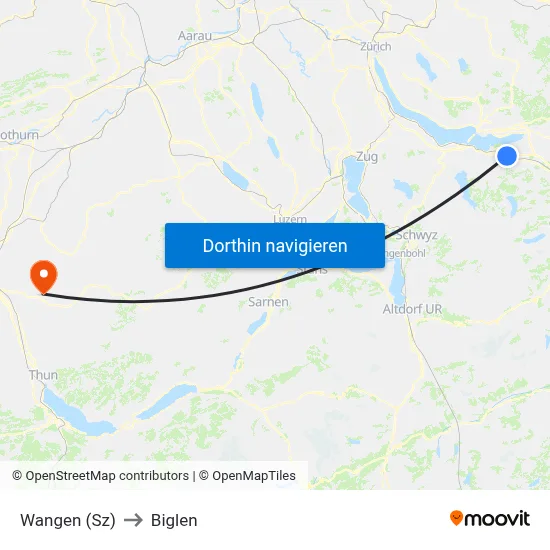 Wangen (Sz) to Biglen map