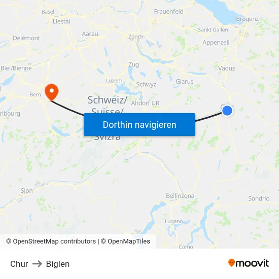Chur to Biglen map