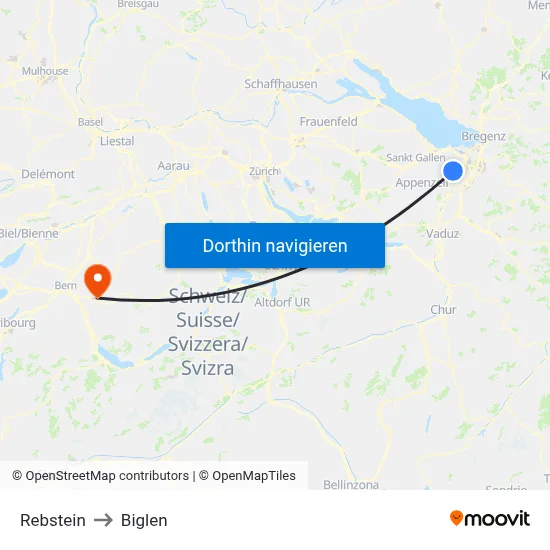 Rebstein to Biglen map