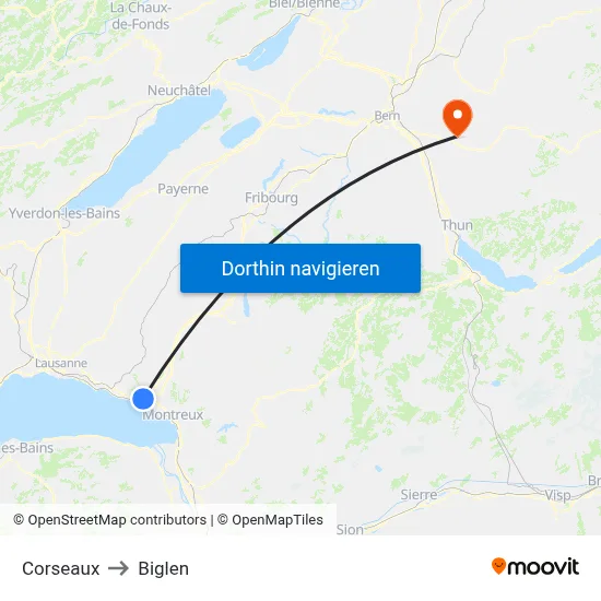 Corseaux to Biglen map