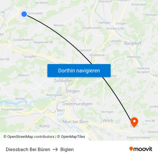 Diessbach Bei Büren to Biglen map