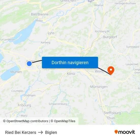 Ried Bei Kerzers to Biglen map