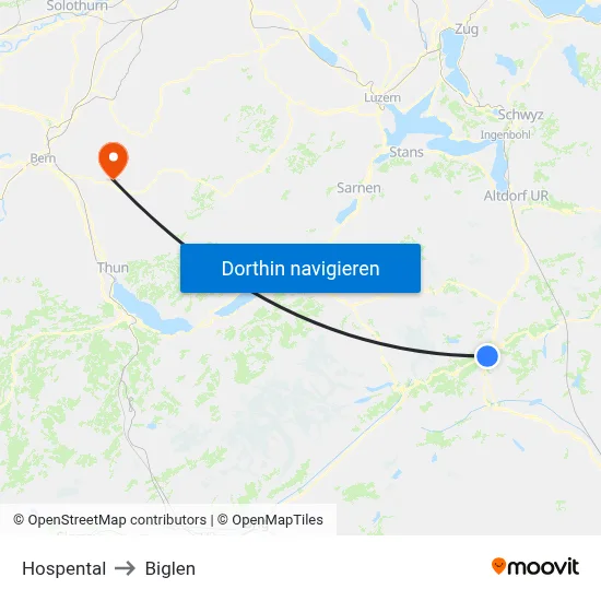 Hospental to Biglen map