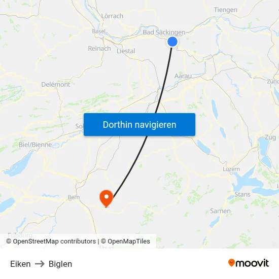 Eiken to Biglen map