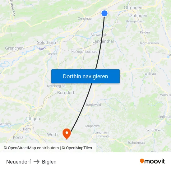 Neuendorf to Biglen map