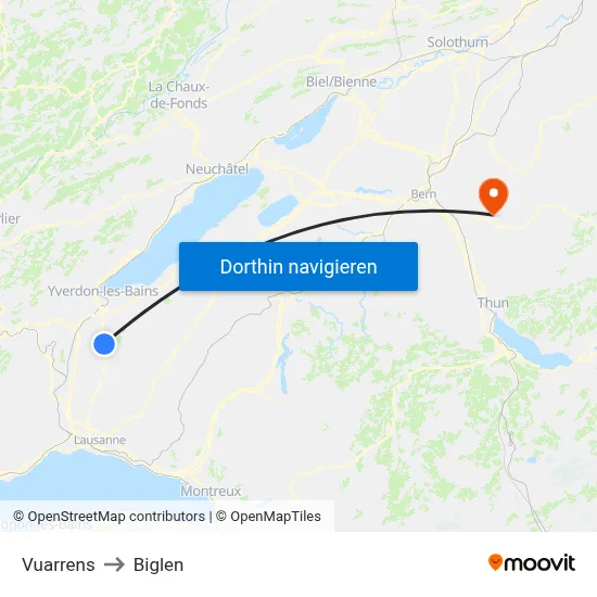 Vuarrens to Biglen map