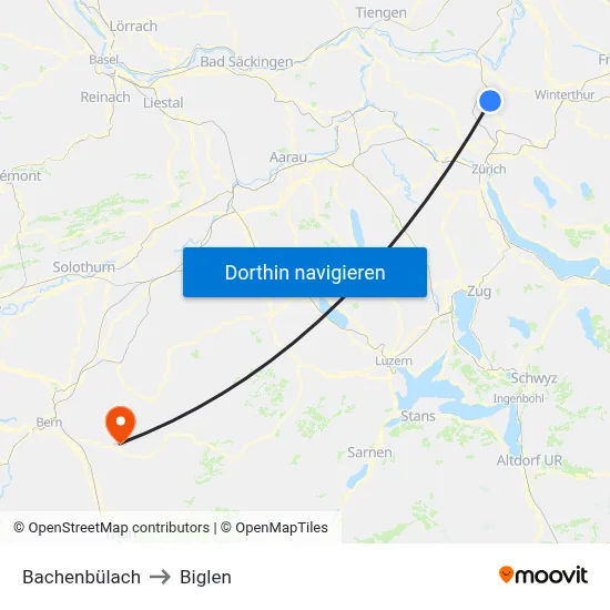 Bachenbülach to Biglen map