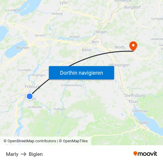 Marly to Biglen map