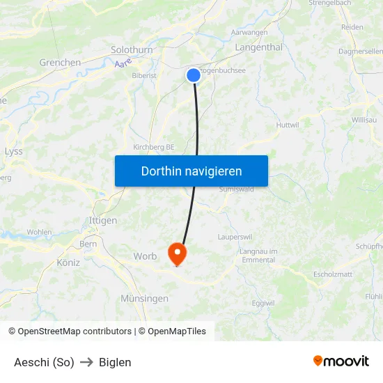 Aeschi (So) to Biglen map