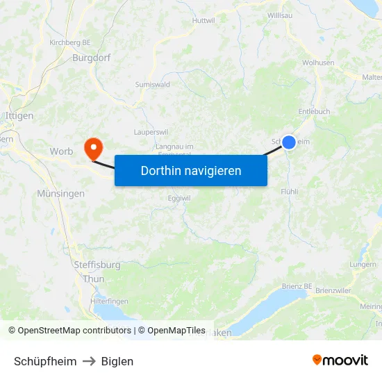 Schüpfheim to Biglen map