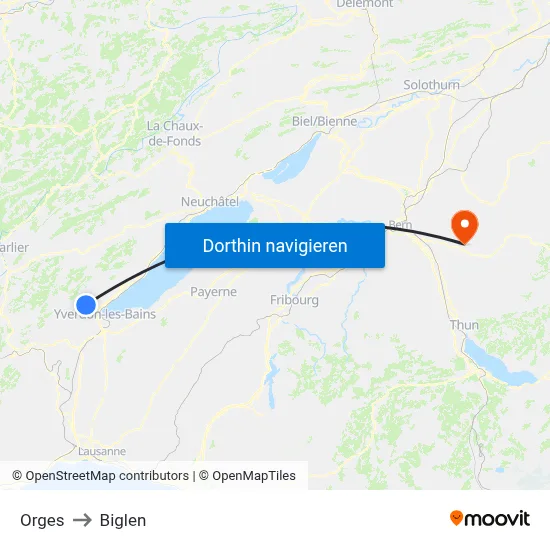Orges to Biglen map