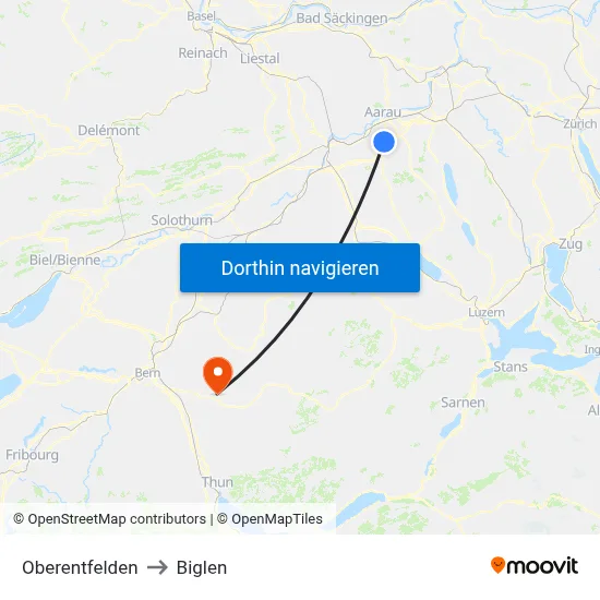 Oberentfelden to Biglen map